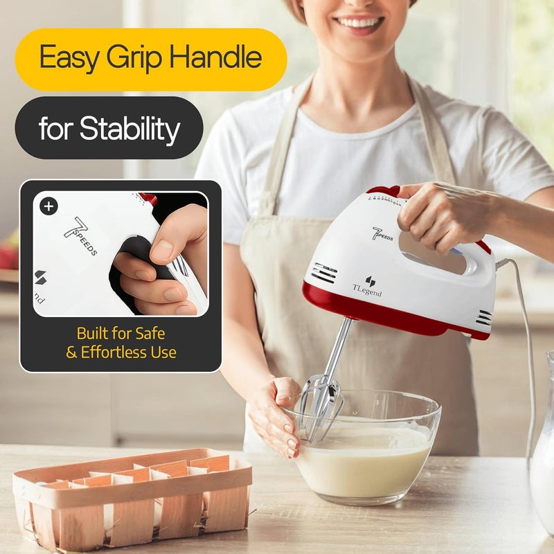 TechnoLegend Hand Mixer Electric Handheld – 7 Speed Ultra Power Electric Mixer Handheld (White) - Image 5